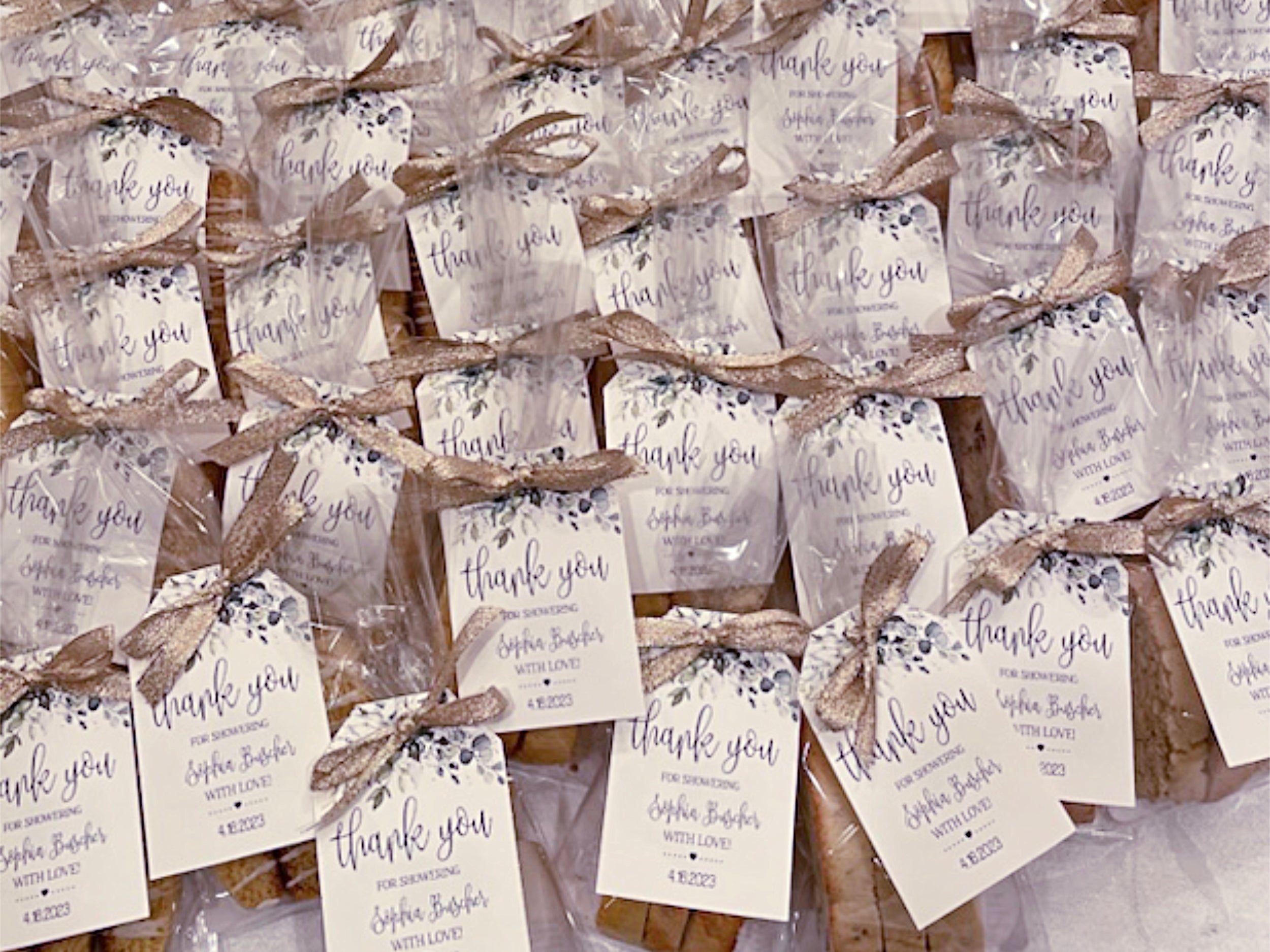 Sorelle Biscotti 3 pack biscotti with a thank you label and gold ribbon